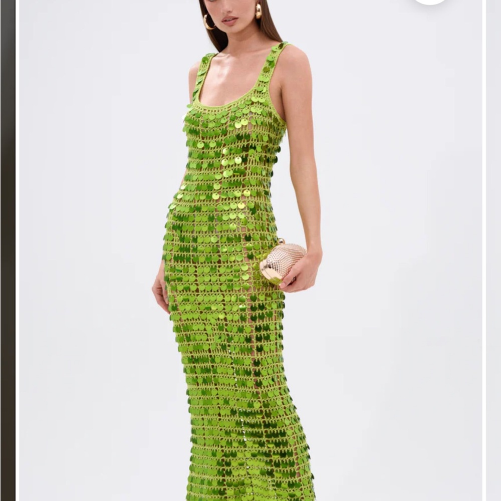 AKIRA Lime Green Sequin Maxi Dress